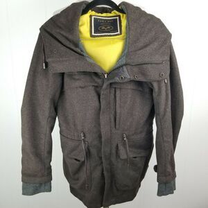 Zara Man Brown Gray Wool Hooded Utility Bomber Jacket Size Small Denim Couture